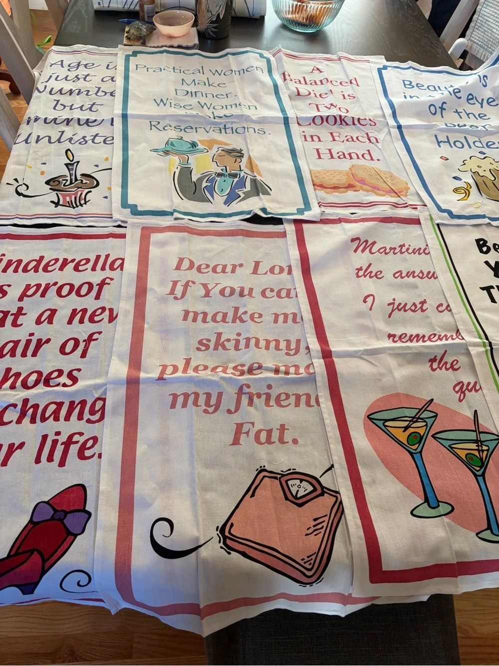 Lot of 8 Funny Colorful Tea Towels 100% Cotton Cinderella Martinis and More!